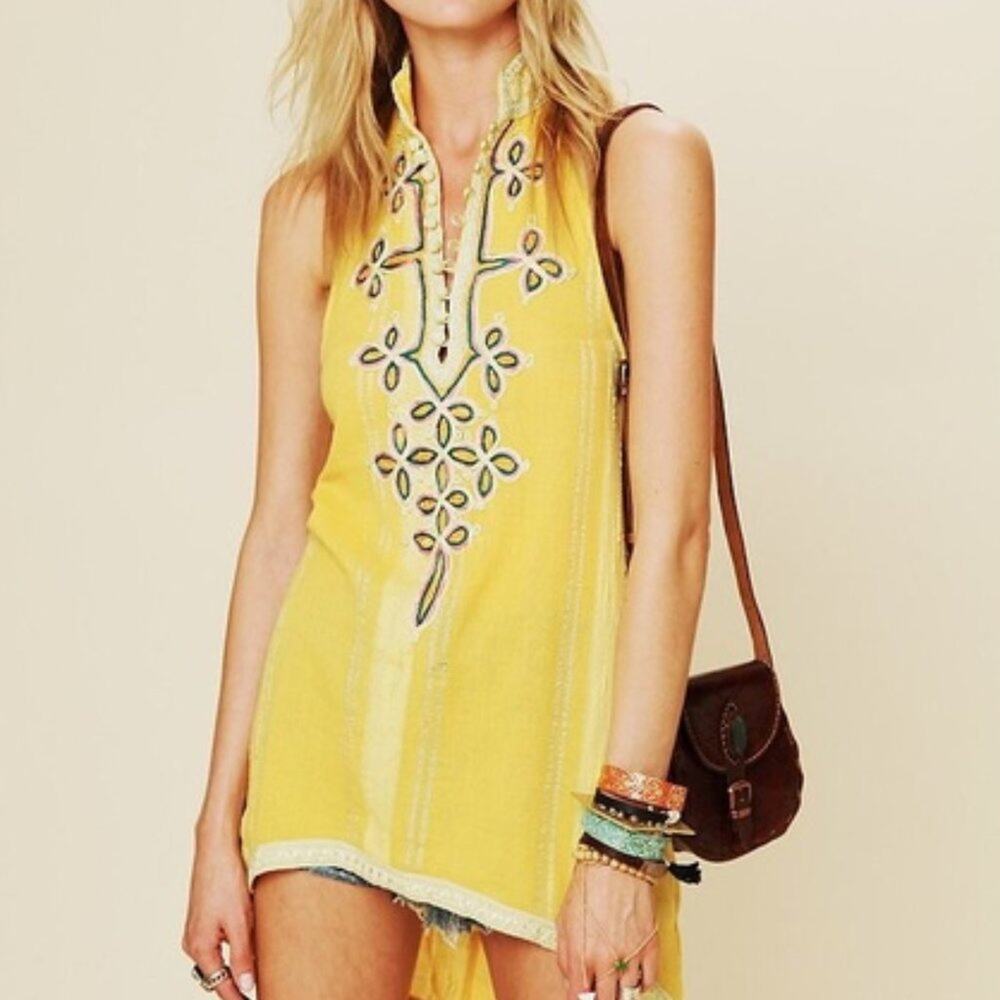 Free People New Romantics Embroidered Tunic Yellow Size XS